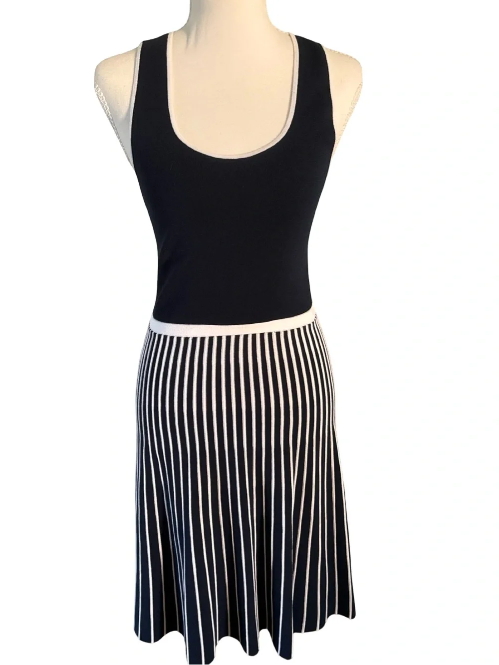 Banana Republic Classic Navy and White Striped Knit Fit & Flare Dress Size XS